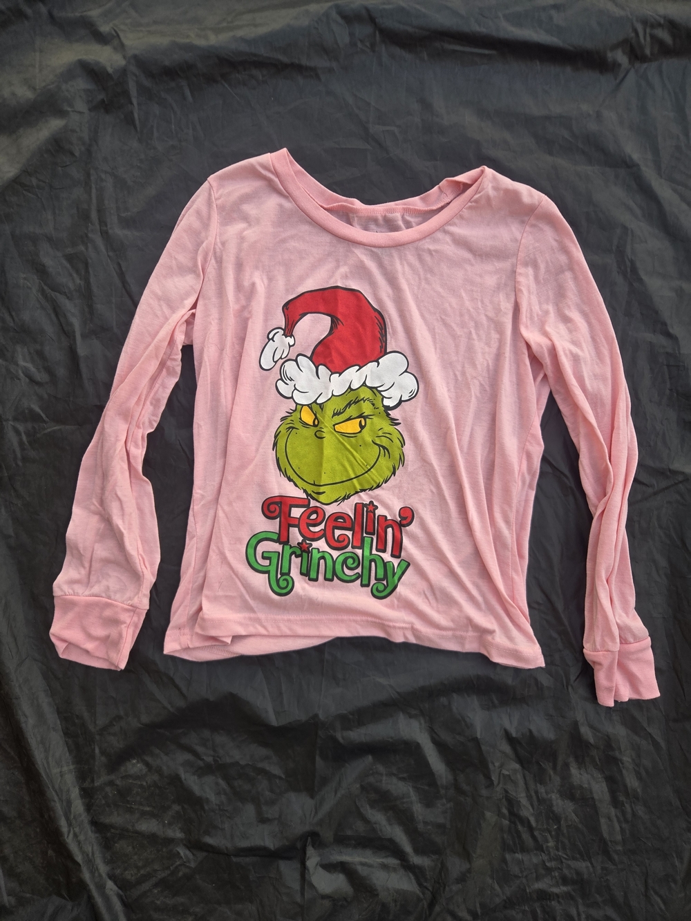 Dr. Seuss Pink Long Sleeve Tee with Grinch Holiday Graphic